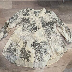 VINTAGE AMERICAN WOMENS XL CREAM TUNIC SHIRT BLOUSE